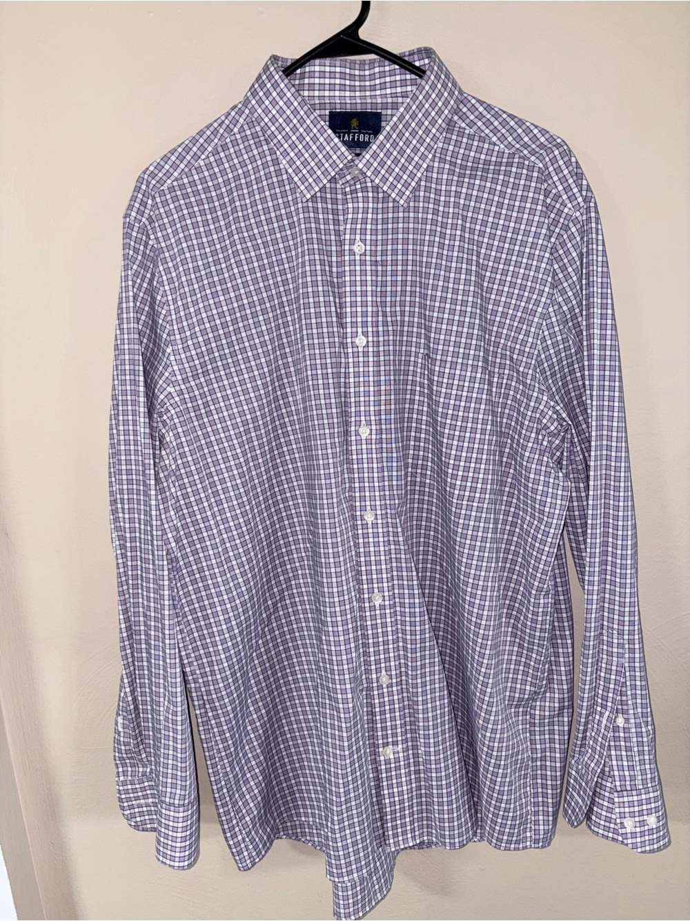 Stafford Men’s Lilac and White Check Dress Shirt